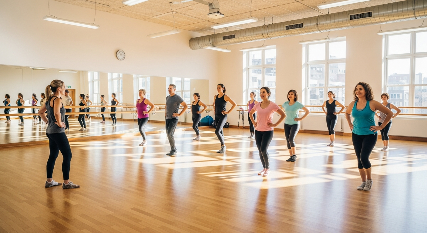 Group fitness class in Bergen County at CGI Holistic — diverse adults in an energetic class together