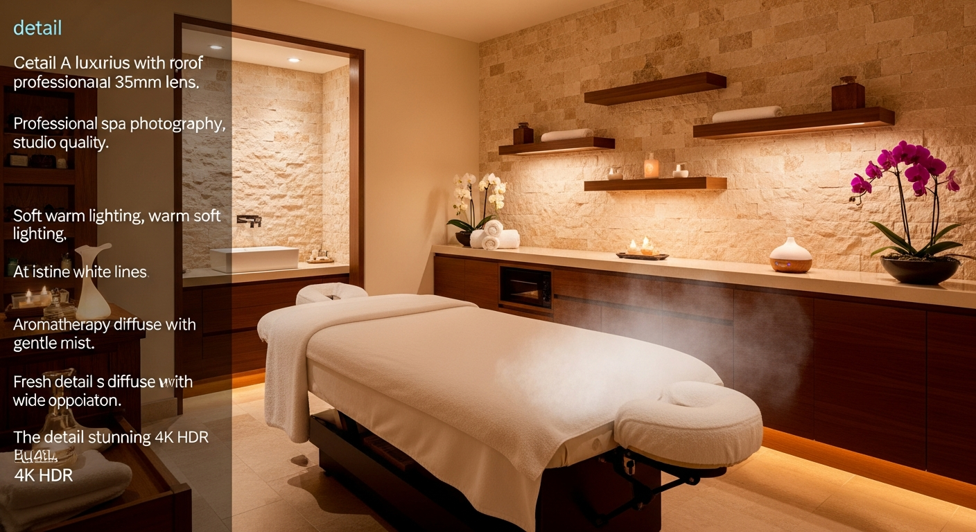 Luxury spa treatment room at CGI Holistic — serene atmosphere with natural stone accents and warm lighting
